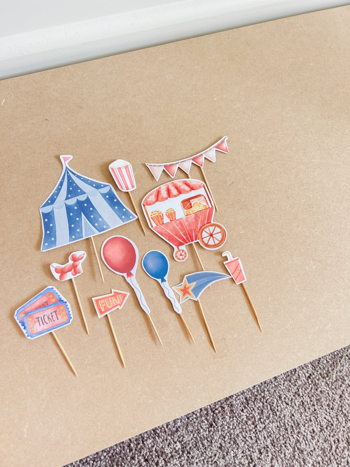 Blue Carnival Cupcake Toppers