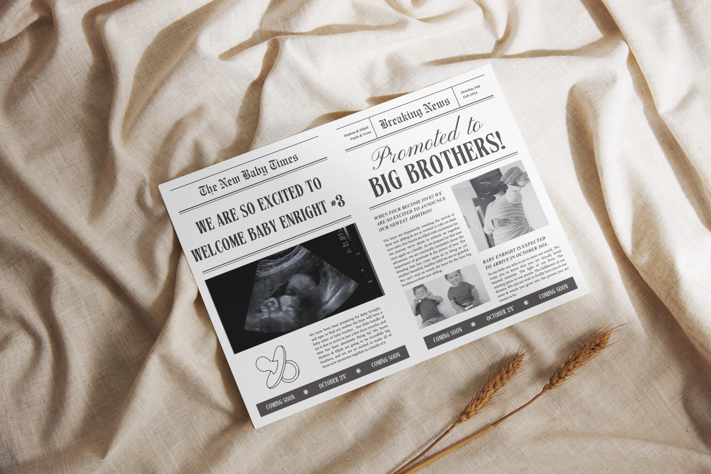 Pregnancy Reveal Mini Newspaper