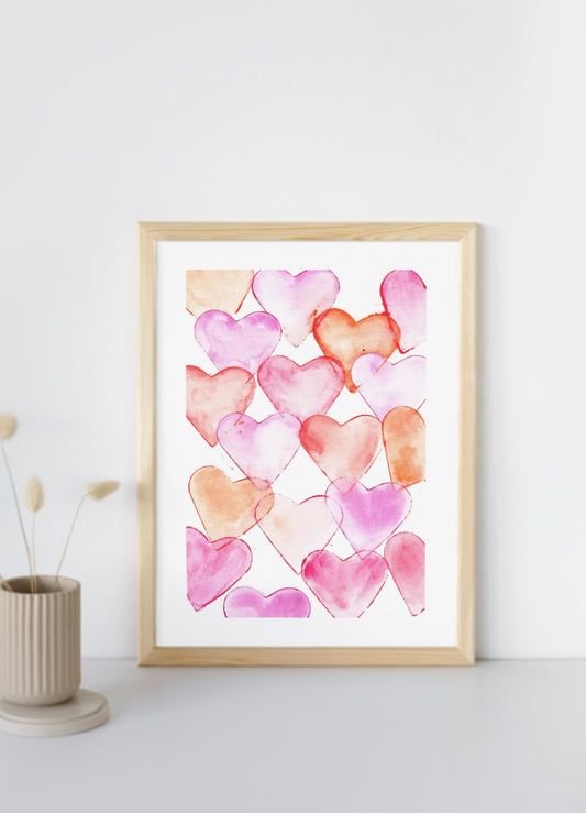 Watercolour Hearts Print